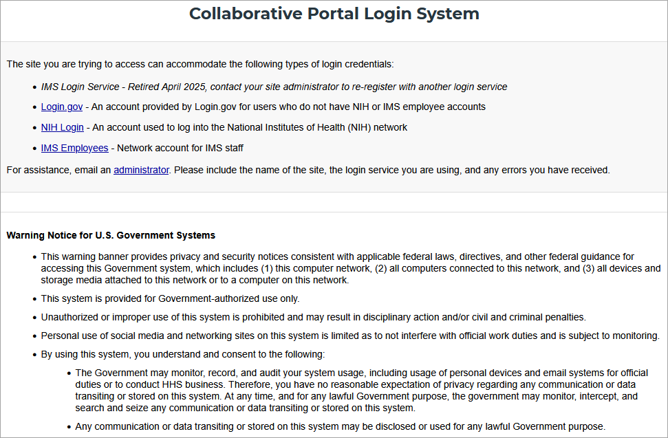 Login Services Selection Page