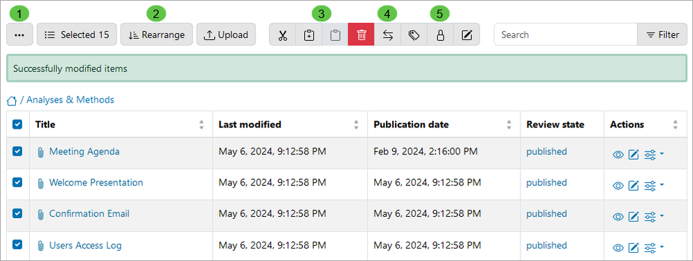Contents Table Toolbar