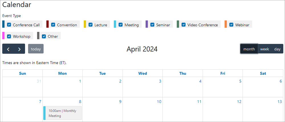 Events Calendar View