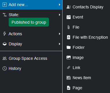 Group Space Add New Menu