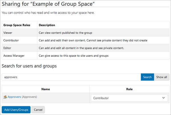 Group Space Access Roles