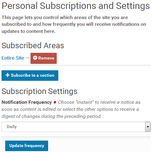 Subscriptions Personal Settings
