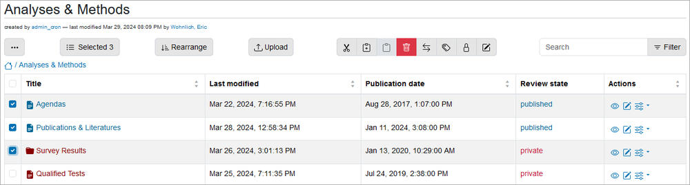 Folder Contents Table