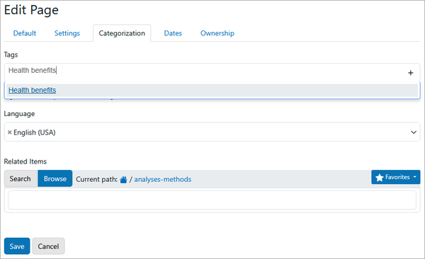Categorization Tab - Add Tags or Keywords