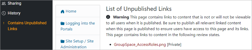 Unpublished Links Warning