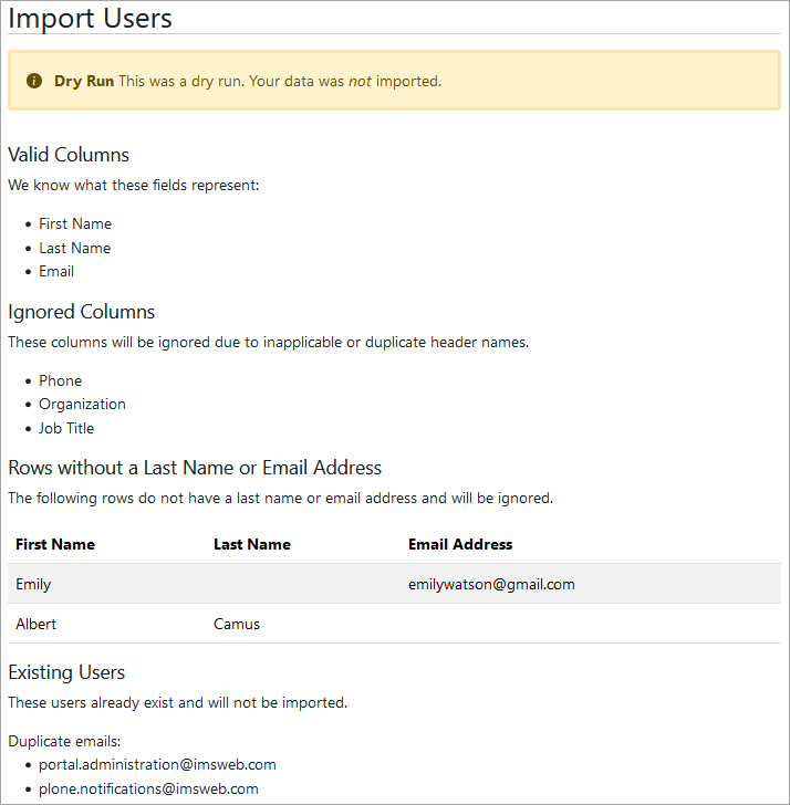 Import Multiple Users - Dry Run Report