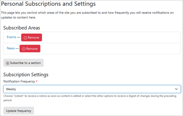 Subscriptions Settings